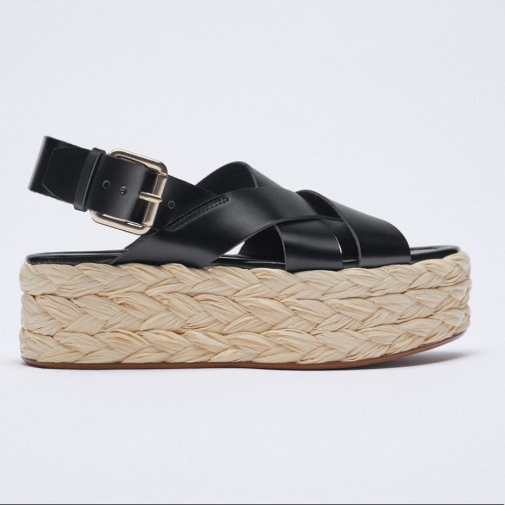 Zara chunky woven leather platform sandals 2022